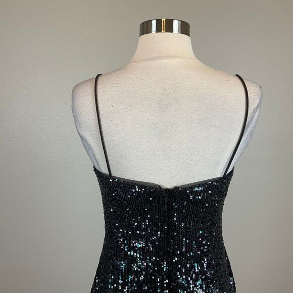 Black Sequined Cocktail Dress Size 6 Sleeveless Midi Sheath by AQUA - Picture 6 of 12
